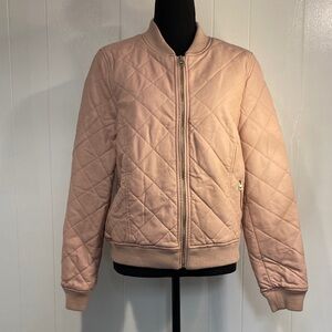 Guess Jacket Quilted Faux Leather Bomber Blush Pink Neutral LA Style Size Large